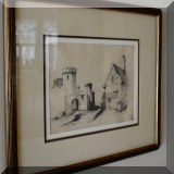 A19. Framed castle print. 